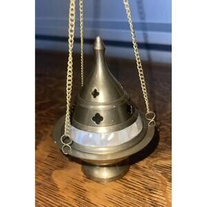 Vrinda Brass Hanging Censer/Charcoal Incense Burner With Pearl Accent ￼